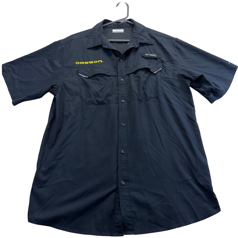 Columbia Fishing Shirt Men M Black Oregon PFG Tamiami II Short Sleeve Ripstop